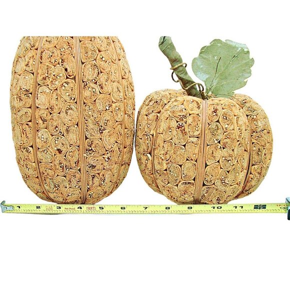 Set of 2 Pumpkins Fall Holiday Halloween Decor Decorations 10" & 8" Paper Seeds - Picture 6 of 10